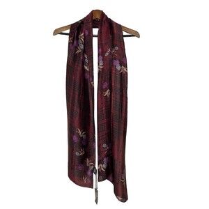 Vince Camuto Wine Burgandy Floral Print Rectangular Scarf Wrap Shawl 72” NWT